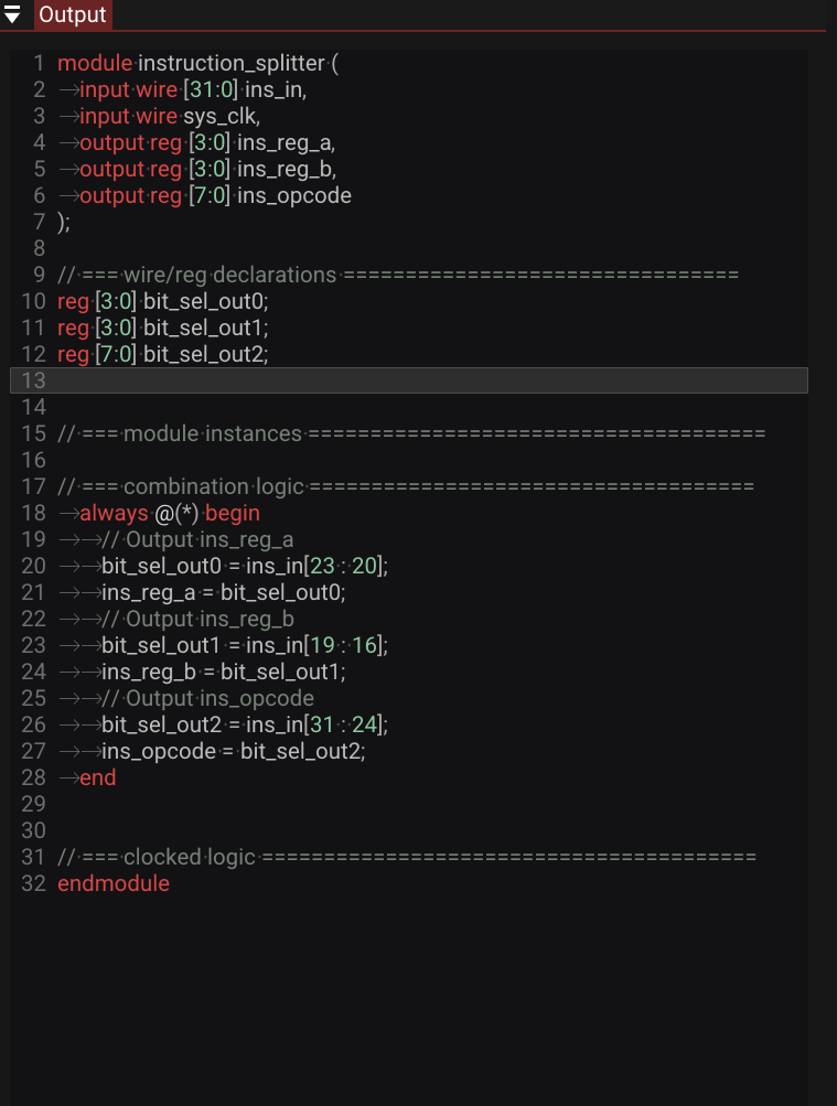 Verilog Output Panel